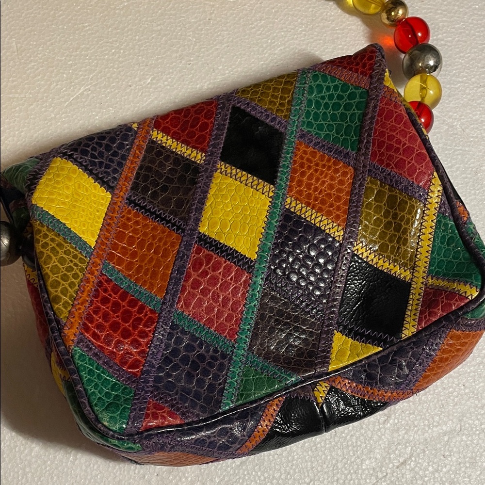 Multicolor Patchwork Crossbody Bag With Beaded St… - image 6